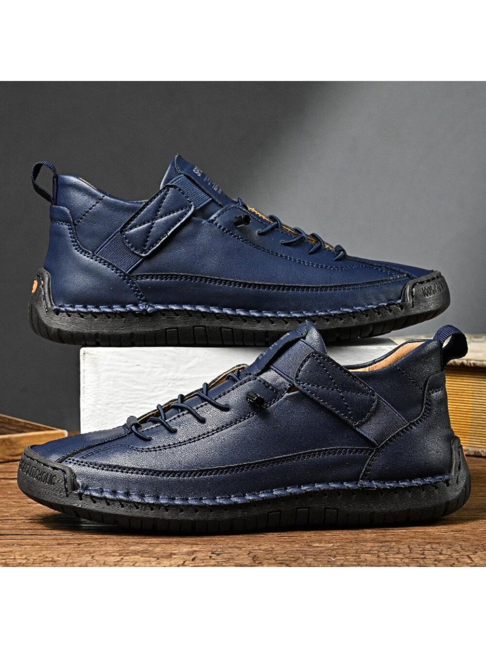 Women's Dark Blue Breathable Loafers Mid top Walking Flats Ankle Chukka Boots - Picture 4 of 7
